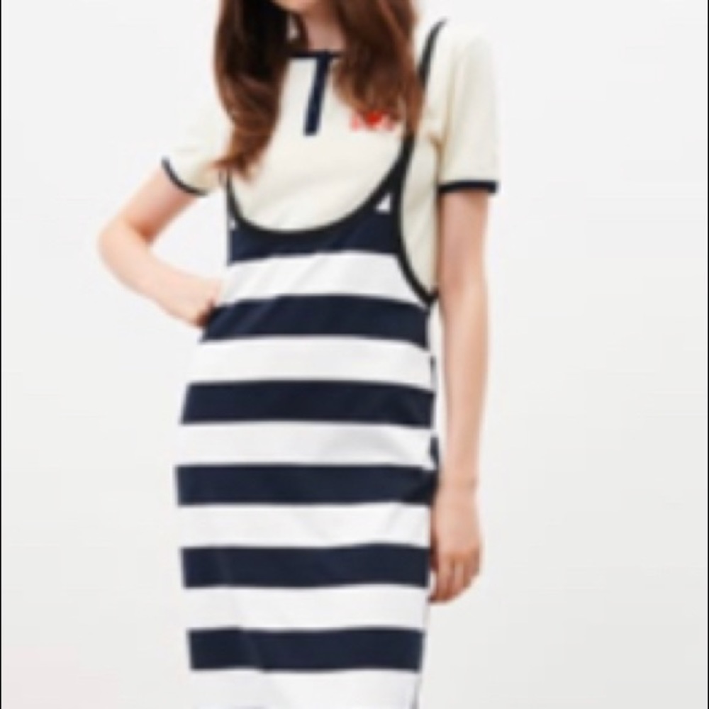 ZARA cotton dress skirt on the straps stripped Sz L & ribbed top combo Sz XL - Picture 1 of 16